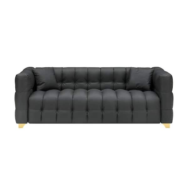 Z-joyee 80 in. Wide Square Arm Faux Leather Rectangle Modern Upholstered Sofa in Black