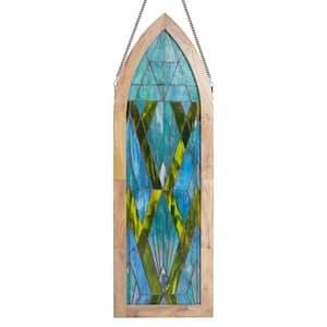 Victorian Aqua Geometric Cathedral Stained Glass Window Panel