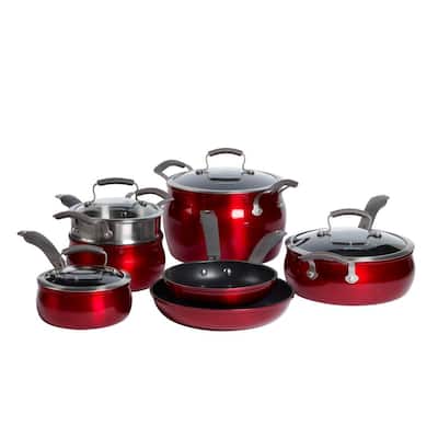 Translucent 11-Piece Hard-Anodized Aluminum Nonstick Cookware Set in Red