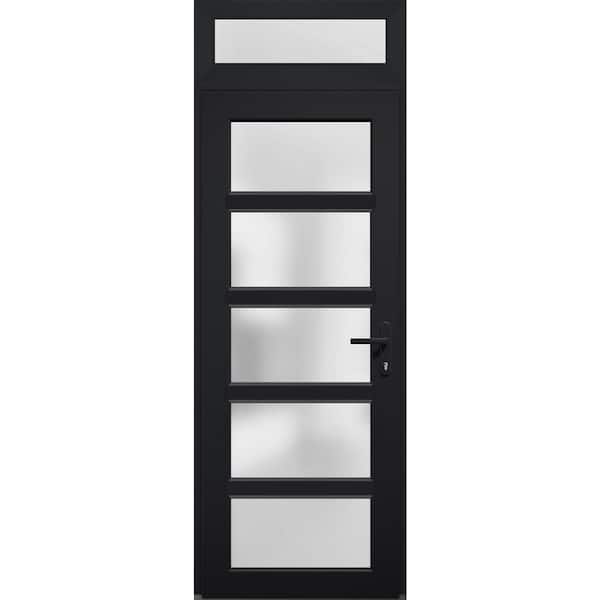 VDOMDOORS 30 in. x 94 in. Left-hand/Inswing Transom Frosted Glass Matte Black Steel Prehung Front Door with Hardware