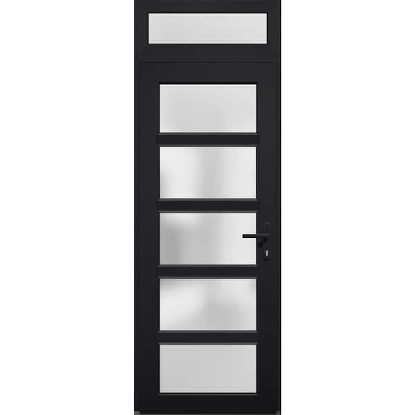 VDOMDOORS 36 in. x 94 in. Left-Hand/Inswing Transom Frosted Glass Matte Black Steel Prehung Front Door with Hardware