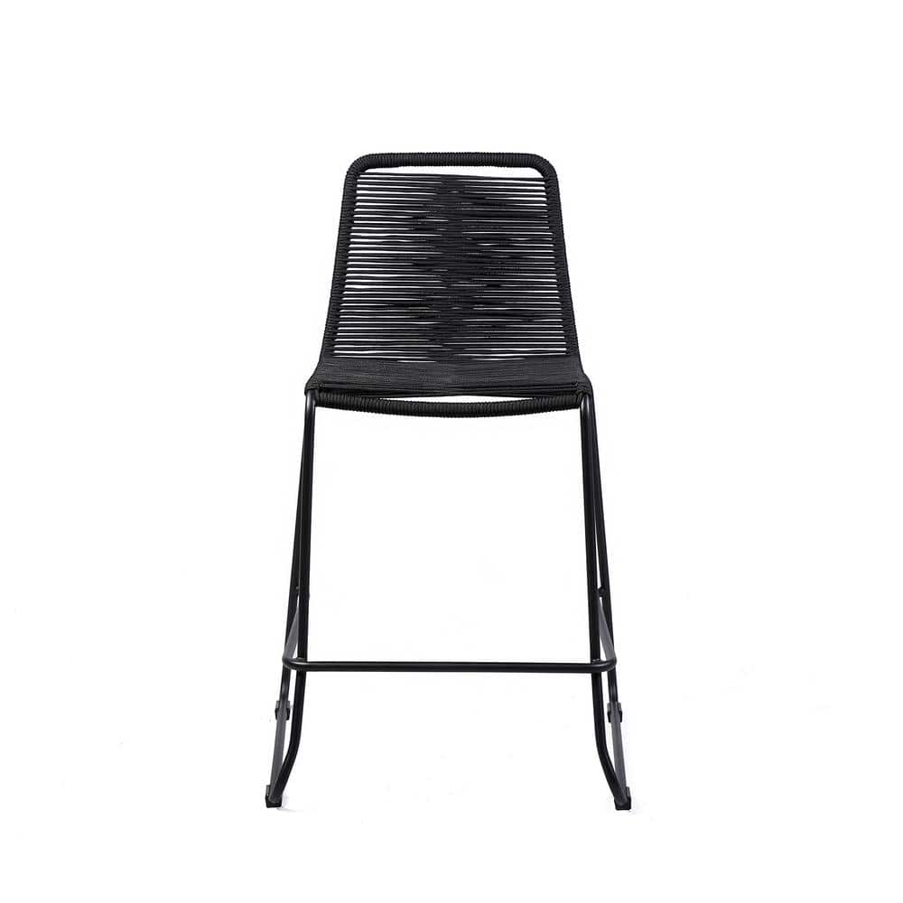 Shasta 30" Black Metal and Rope Outdoor Bar Stools - Set of 2