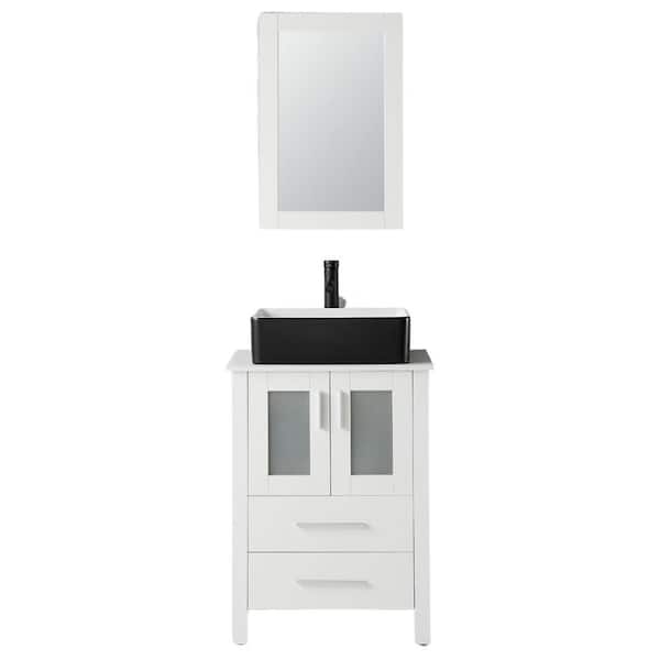 waterpar 24 in. W x 19 in. D x 33 in. H Single Sink Bath Vanity in Black Rectangular Ceramic Vessel Sink with Top and Mirror
