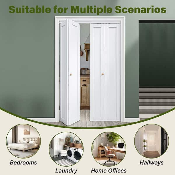 60 in. x 96 in. 1-Panel Solid Core White Primed Composite MDF Interior Closet Bi-Fold Door with Hardware