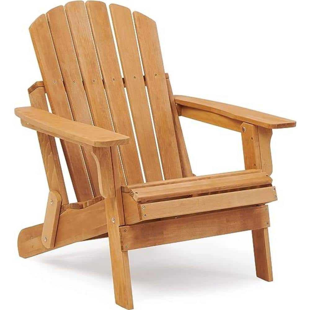 Miscool Anky Light Brown Oversized Wooden Folding Adirondack Chair ...