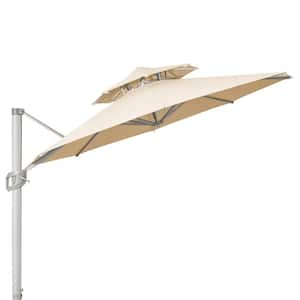 12 ft. 2-Tiers Aluminum Round Cantilever Offset Umbrella Patio Umbrella, 360 Rotation in Beige