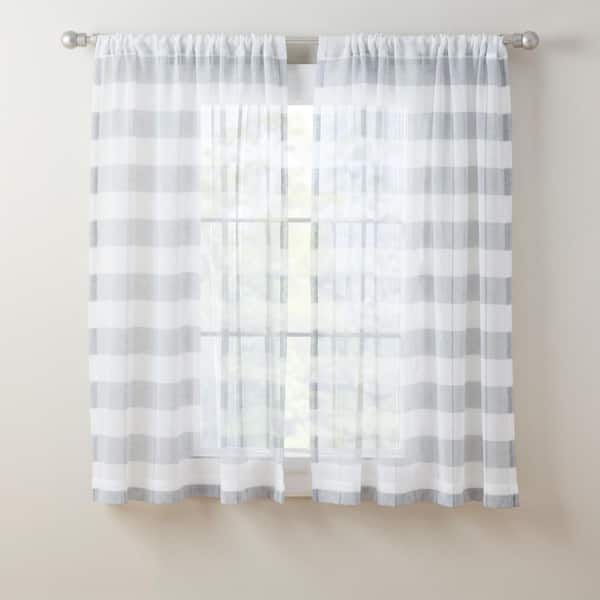 TOWN & COUNTRY BASICS Pax Semi-Sheer Stripe Grey/White 50 in. x 63 in. Sheer Curtain Set (Set of 2)