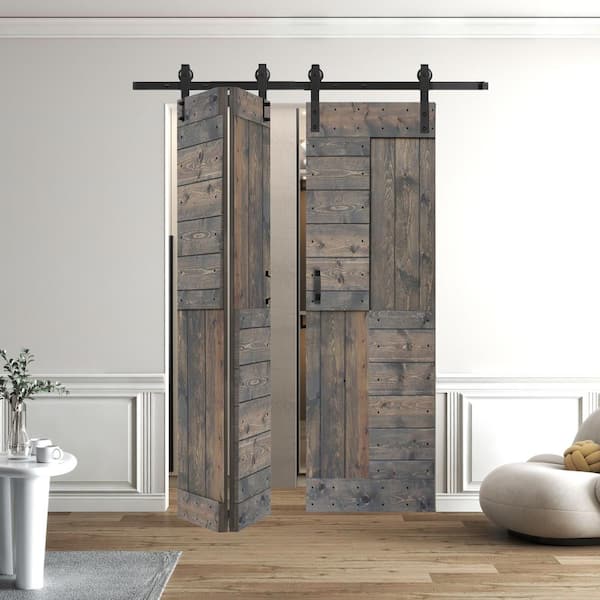 ISLIFE S Style 60 in. x 80 in. 15 in. x 80 in. x 4 Panels Smoky Gray Solid Wood Bi-Fold Door with Hardware Kit -Assembly Needed