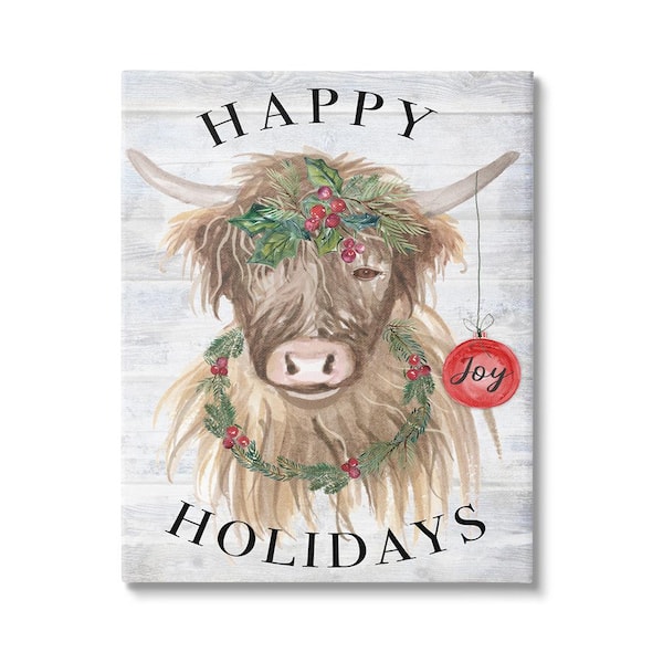 Stupell Industries Farmhouse Holiday Cow by Corinne Haig 1-Piece Unframed Graphic Print Animal Poster Art Print 40 in. x 30 in.