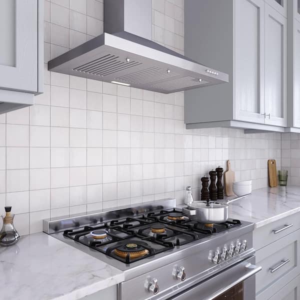 36 in. Gaiola Ducted Wall Mount Range Hood in Brushed Stainless Steel with Baffle Filters, Push Button Control,LED Light