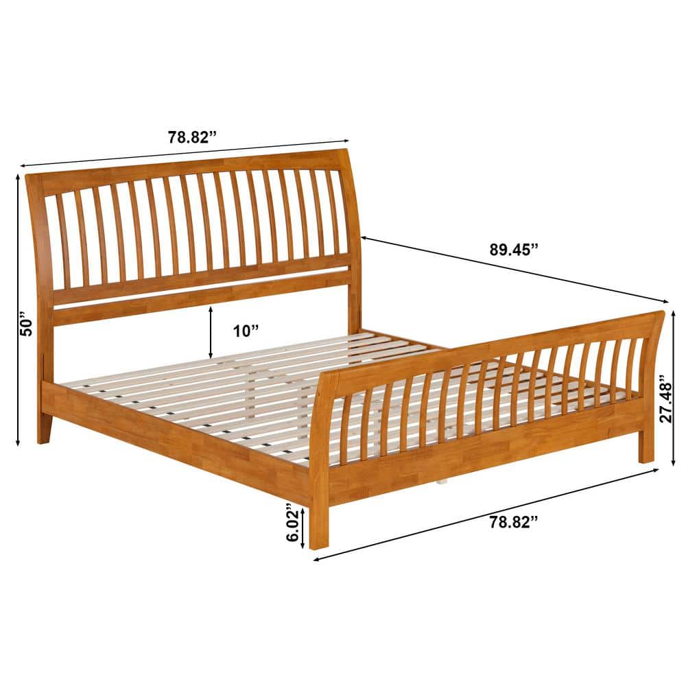 Orleans King Light Toffee Wood Platform Bed with Slatted Headboard