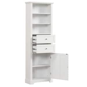22 in. W x 10 in. D x 67 in. H White Tall Bathroom Storage Large Linen Cabinet with Door, 2 Drawer, Adjustable Shelf