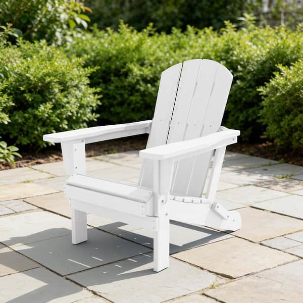 Classic White HDPE Folding Plastic Adirondack Chair (1-Pack)