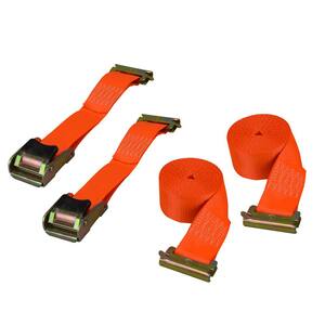 2 in. x 12 ft. 2000 lbs. Orange Cambuckle Ratchet Strap for X-Track/E-Track Systems (2-Pack)