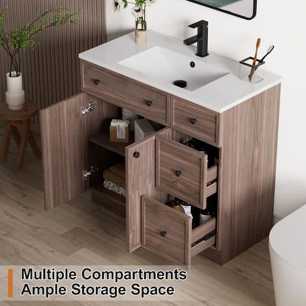 eclife 36 in. W x 18.3 in. D Single Sink Freestanding Walnut Bath