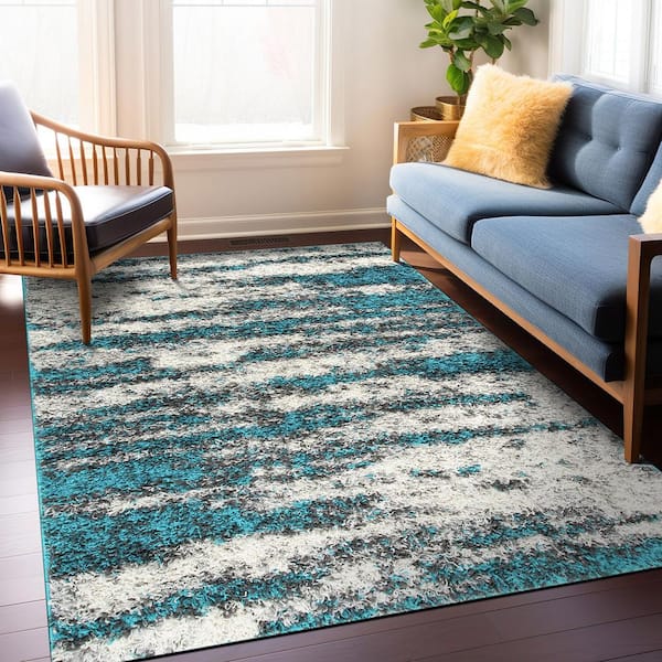 Flash Furniture Willow Collection Modern High-Low Pile Swirled 6x6 Round Turquoise Area Rug - OL