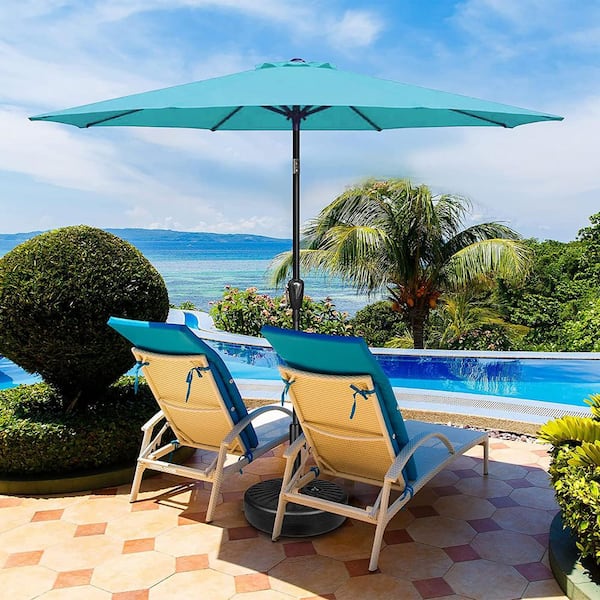 Coporesell 9 ft. Stainless Steel Patio Umbrella in Turquoise with Push Button Tilt and Crank
