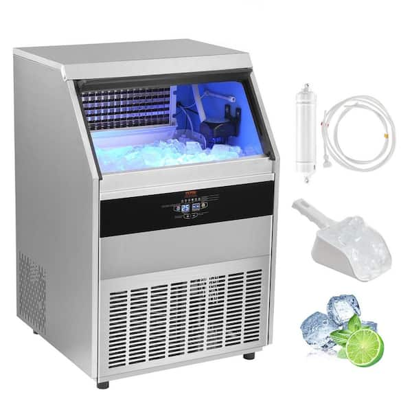 Commercial Ice Maker 25.39 in.W 450 lbs./24H Full Size Cubes  Freestanding in Silver with 130 lbs. Storage Capacity