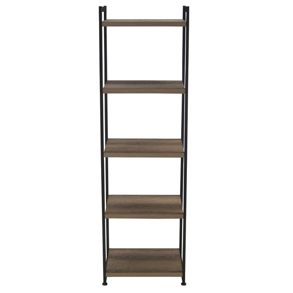Ashwood Gray 5-Shelf Narrow Bookcase with Black Metal Frame