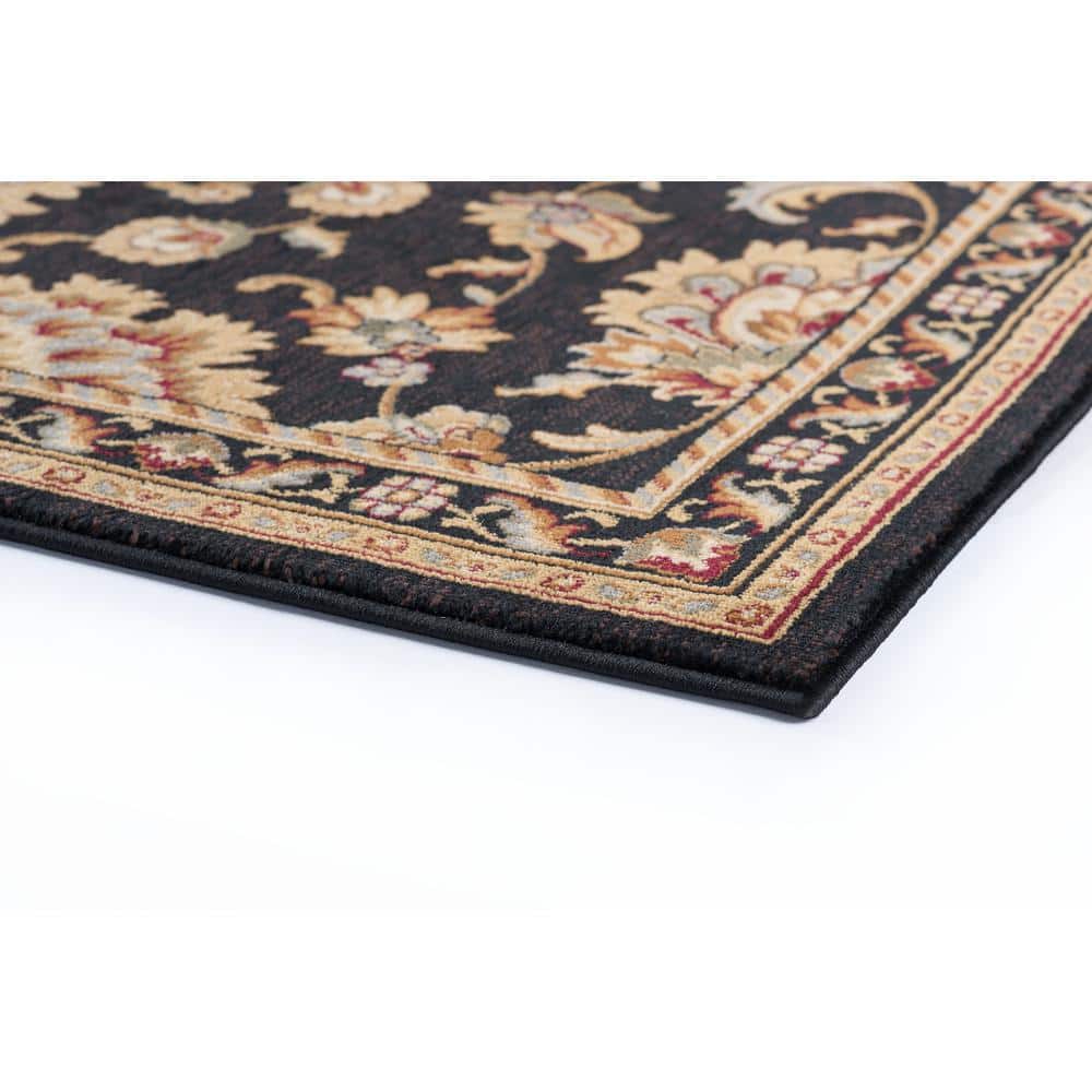 Sensation 5' x 7' Black Synthetic Easy-Care Traditional Area Rug