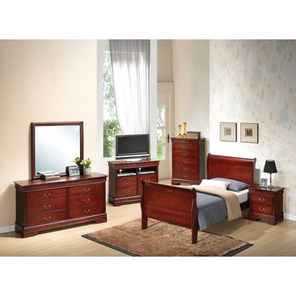 Louis Philip Cherry Sleigh Bed with Headboard, Footboard, and Rails