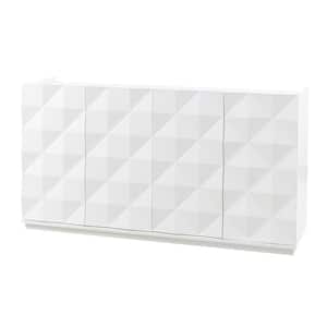 Cheryl 60 in. 3-Dimensional 4 Doors Wooden Base White Sideboard with High-Gloss Finish and Geometric Patterns