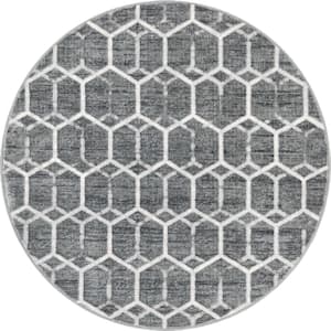 Matrix Trellis Tile Gray 3 ft. 3 in. x 3 ft. 3 in. Round Area Rug
