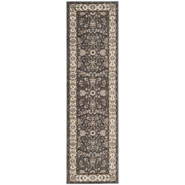 Lyndhurst 2 ft. x 22 ft. Gray/Cream Antique Speckled Floral Runner Rug