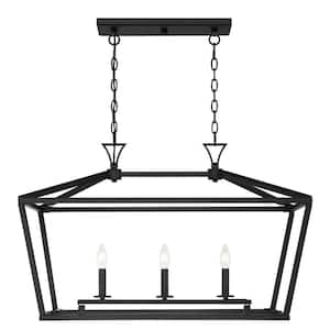 Townsend 32 in. W x 21 in. H 3-Light Matte Black Linear Chandelier with Metal Cage Frame