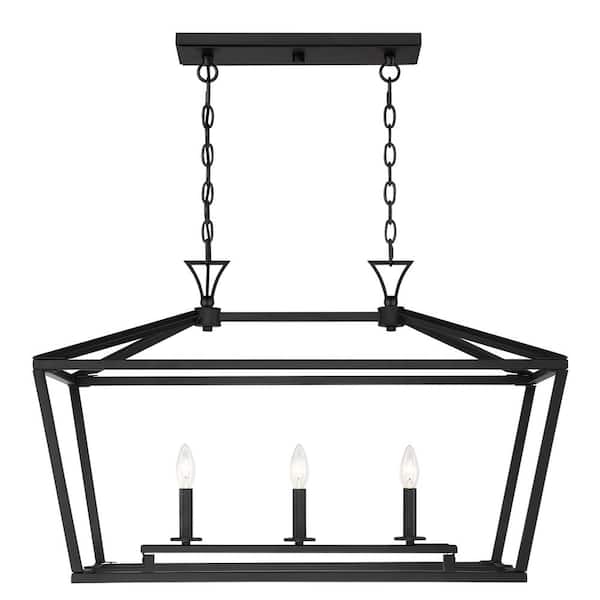Savoy House Townsend 32 in. W x 21 in. H 3-Light Matte Black Linear Chandelier with Metal Cage Frame