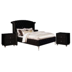 Nealyn 3-Piece Black Queen Wood Upholstered Bedroom Set