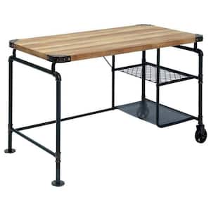 23.62 in. Rectangular Black and Brown Wood Top 0-Drawer Writing Desk with Metal Frame
