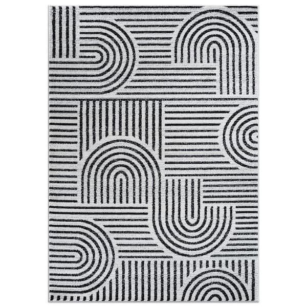 World Rug Gallery Bohemian Stripe Arch Design Cream 7 ft. 10 in. x 10 ft. Area Rug