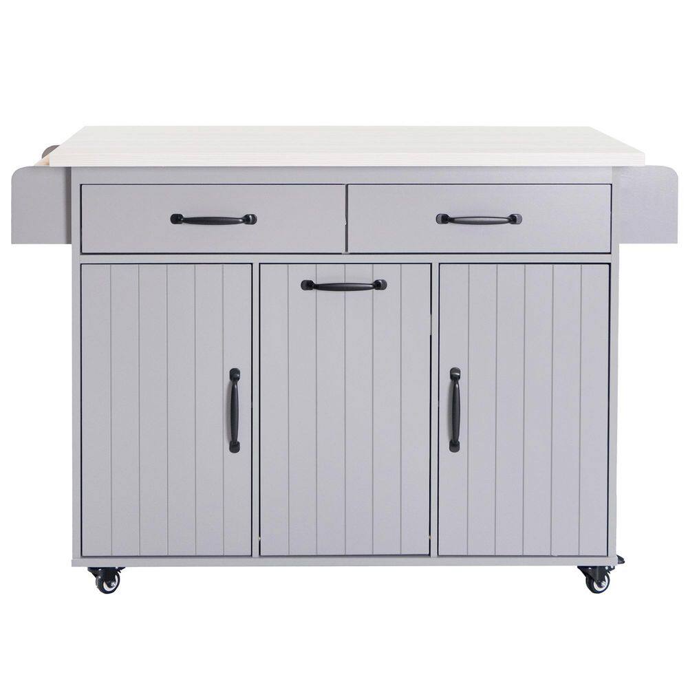 Grey Particleboard Kitchen Cart with Drop Leaf and Spice Rack