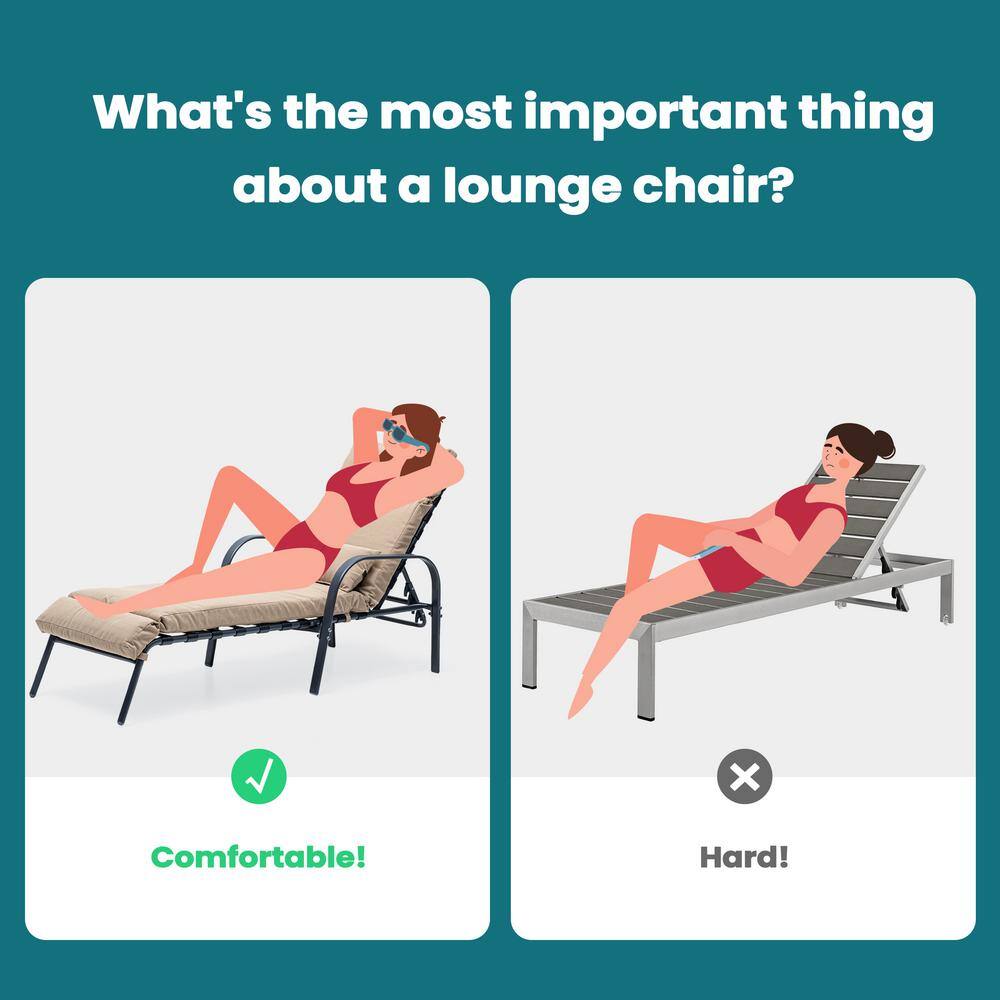 Tan Adjustable Steel Frame Outdoor Chaise Lounge with Cushion