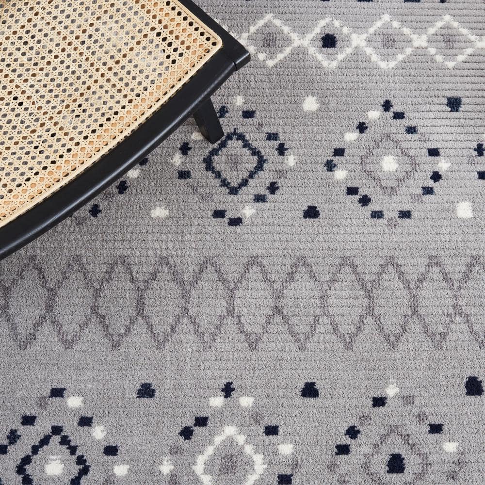 Marrakesh Gray and Navy Square Synthetic Area Rug