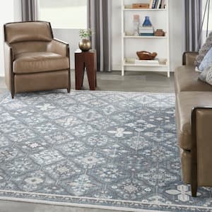 Lennox Blue/Grey 9 ft. x 12 ft. Bordered Transitional Area Rug