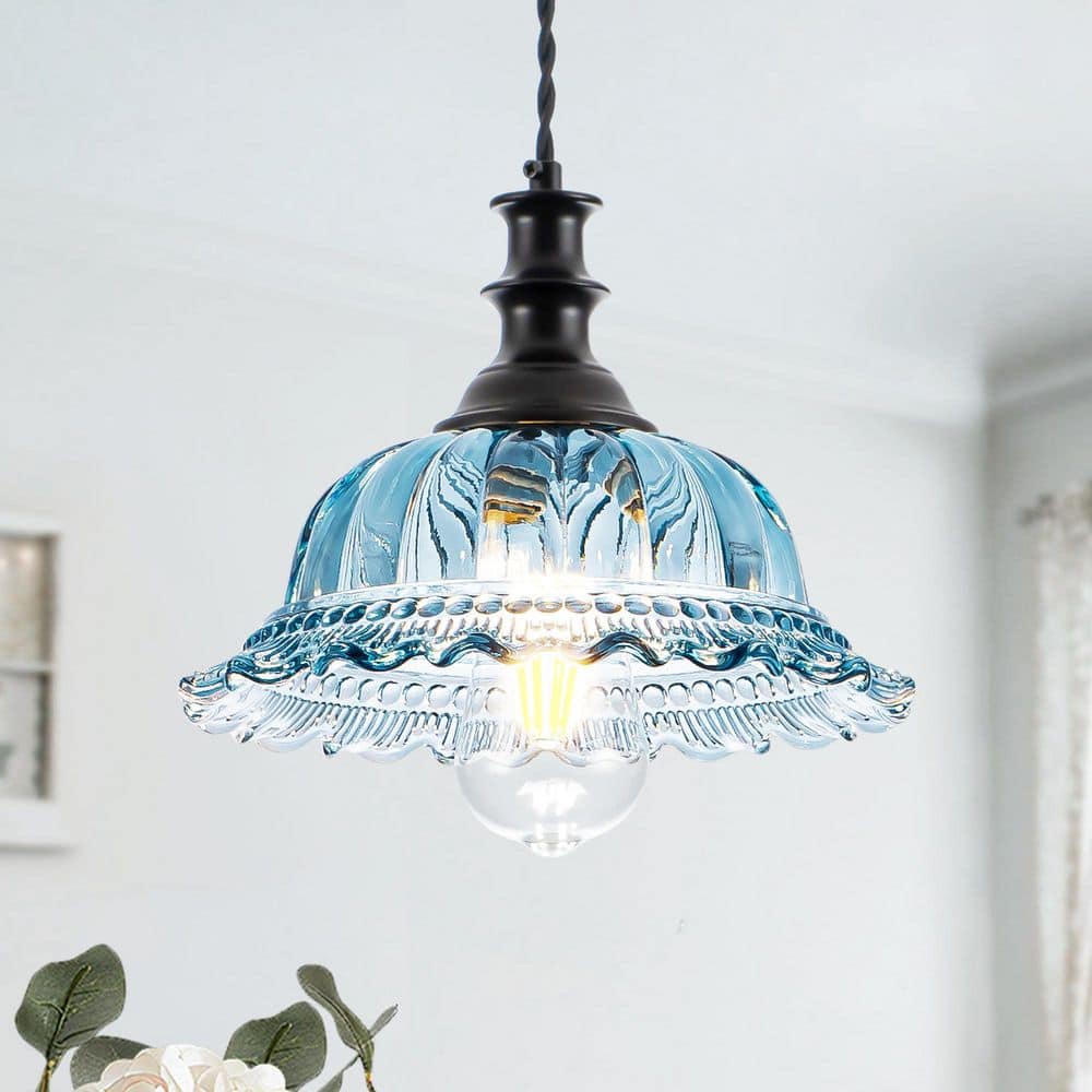 ホワイト・ブルーペンダントライト Merbotin RayHome 9.84in. 1-Light Vintage Blue Hanging Pendant