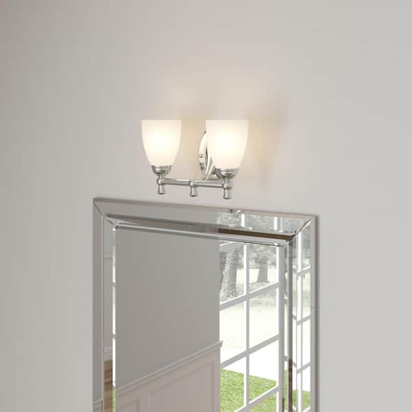Hampton Bay Solomone 13.4 in. 2-Light Polished Chrome Bathroom Vanity Light Fixture with Opal Glass Shades