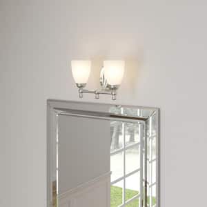 Solomone 13.4 in. 2-Light Polished Chrome Bathroom Vanity Light Fixture with Opal Glass Shades