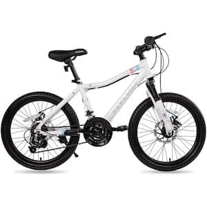 20 in. White Boy/Girl Kids Mountain Bike, 21 Speed Bike, Kids Dual Suspension Safer Braking System