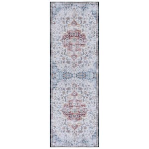 Tuscon Gray/Rust 3 ft. x 8 ft. Machine Washable Distressed Floral Medallion Runner Rug