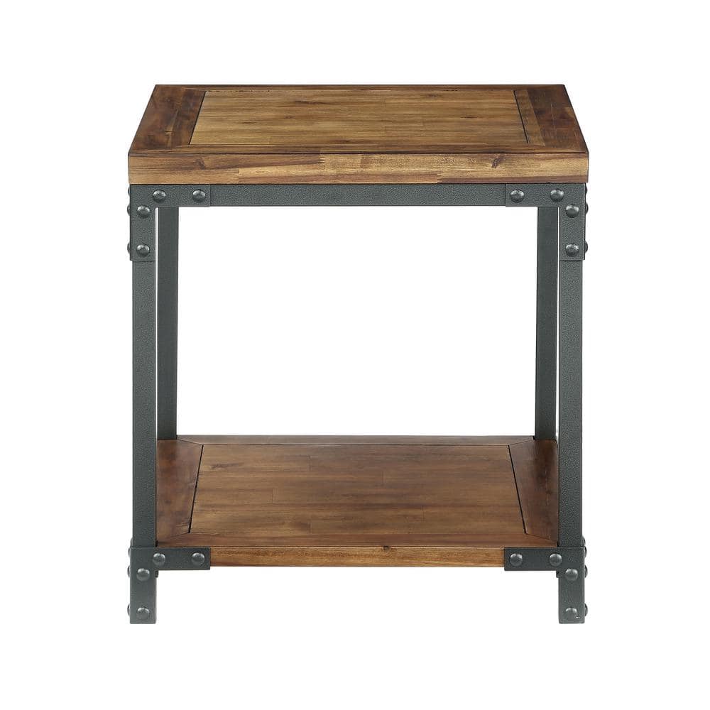 Rustic Acacia Honey & Black Metal Framed End Table