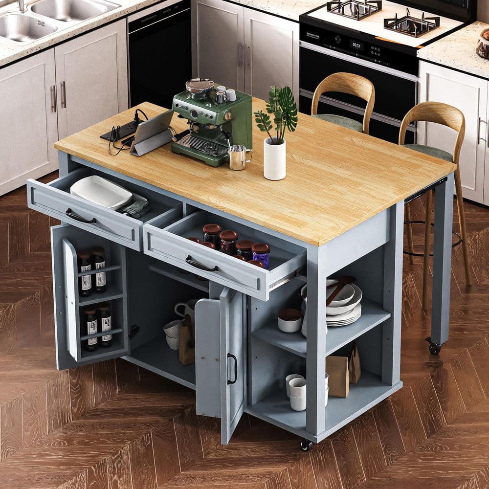 Runesay Rustic Gray Blue Wood 47.2 in. Internal Storage Rack Kitchen ...