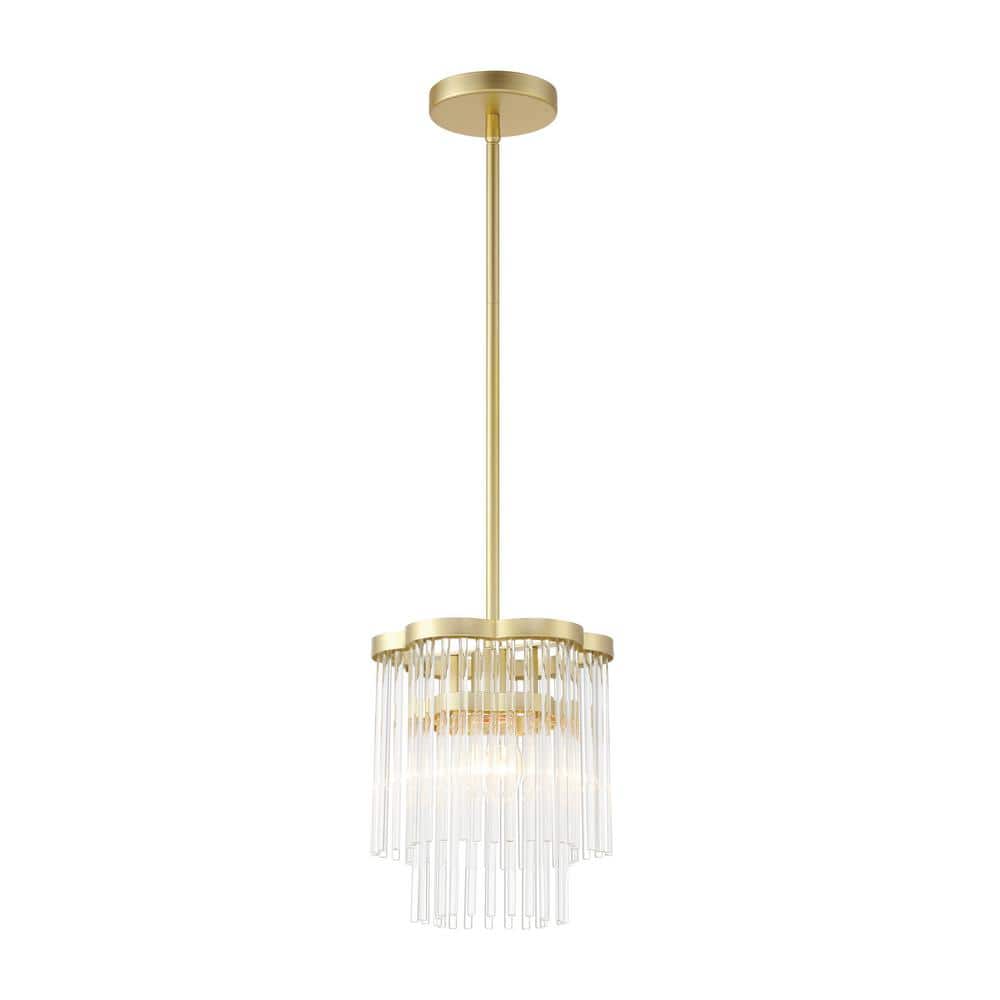 Azura 60-Watt 1-Light Heirloom Brass Glam Mini-Pendant Light with Crystal Glass Rods Shade, No Bulbs Included price history on PriceWatchPro