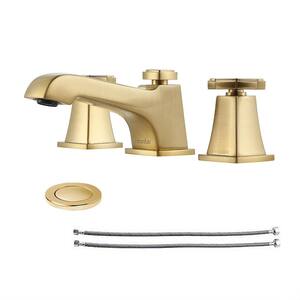 8 in. Widespread Double Handle Bathroom Faucet with Pop Up Drain in Brushed Gold