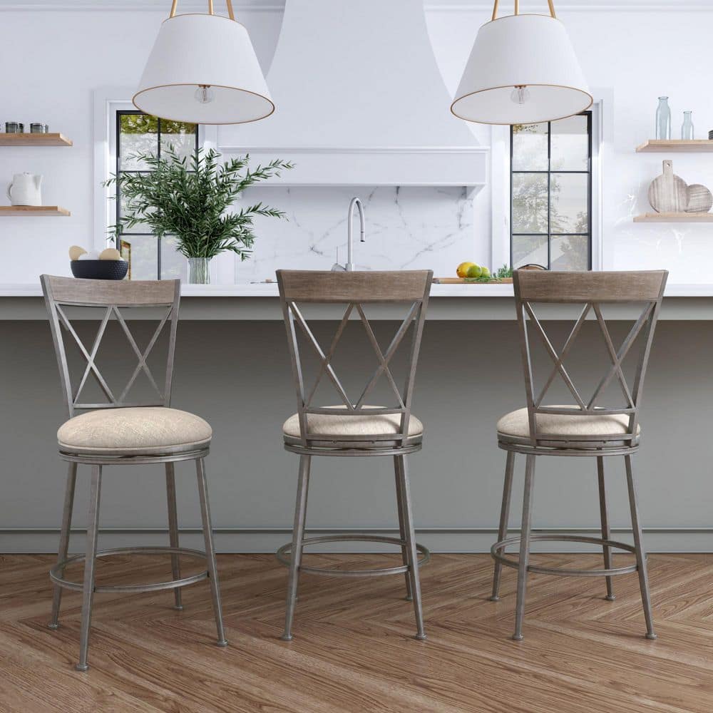 Aged Pewter Swivel Counter Stool with Sunbrella Fabric