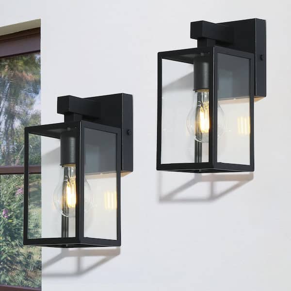 9.3 in. Black Outdoor Wall Lantern Sconce Industrial Exterior Light Fixture for Porch, Garage, or Entryway (2-Pack)