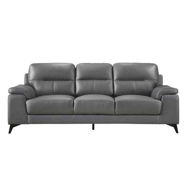 EVERGLADE HOME Argonne 88.75 in. Round Arm Faux Leather Straight in Gray