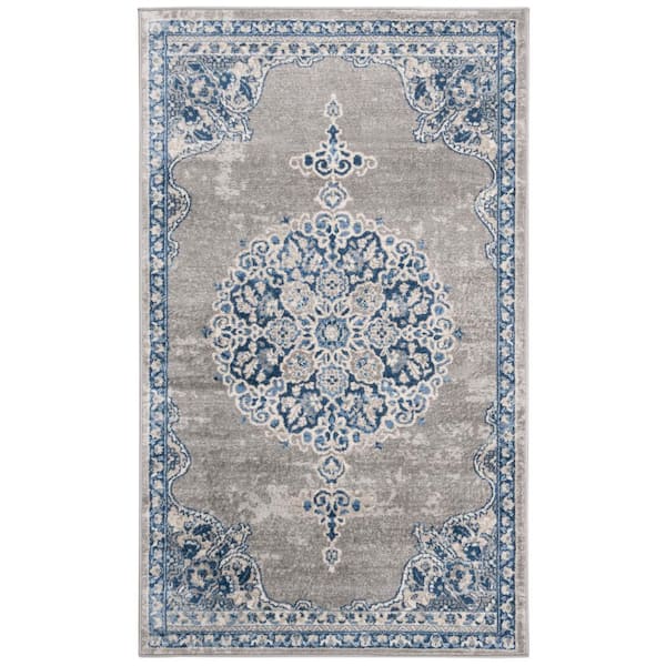 SAFAVIEH Brentwood Light Gray/Blue Doormat 3 ft. x 5 ft. Distressed Medallion Floral Area Rug